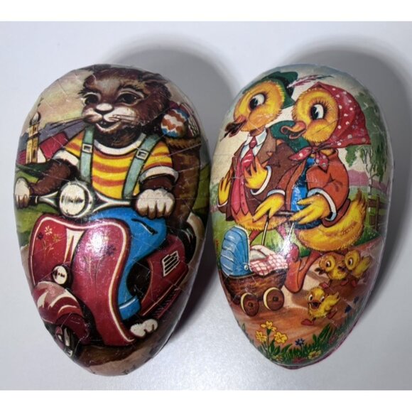 Vintage West Germany Hand Painted Paper Mache Nestler Easter Cat Moped Lot 3 - Picture 6 of 12